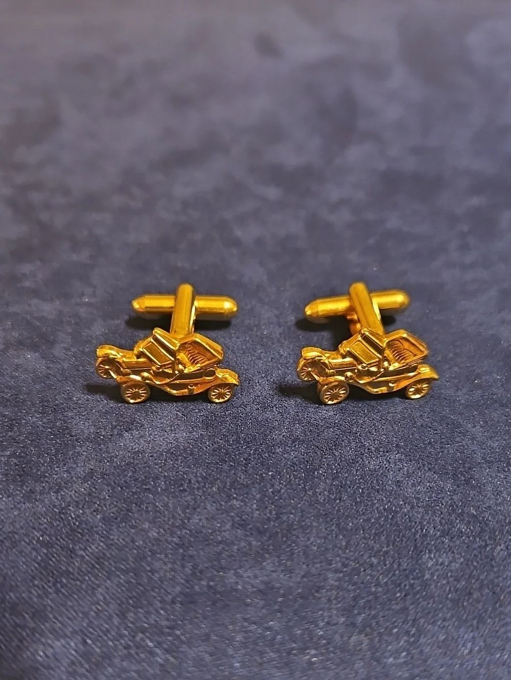 Vintage Model T Car Cufflinks Gold Tone Mid Century 3/4
